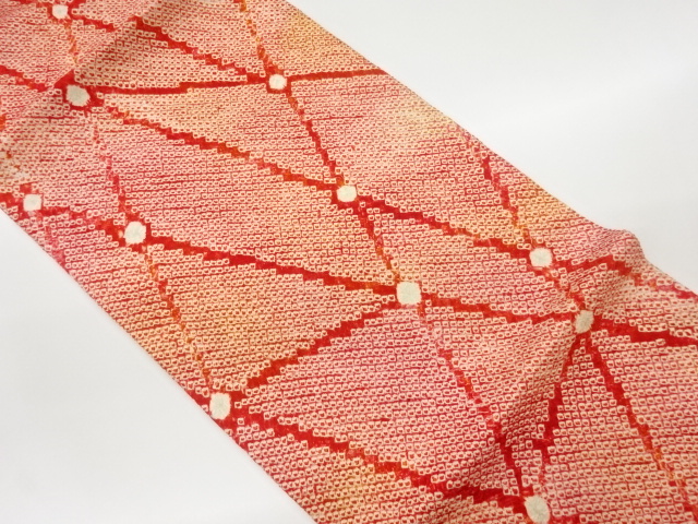 JAPANESE KIMONO / VINTAGE HIRAKI NAGOYA OBI / ALL SHIBORI / ABSTRACT PATTERN